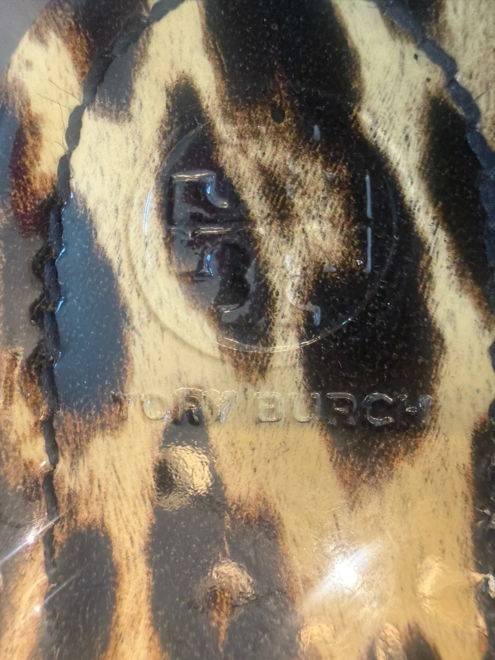 Tory Burch Patent Leather Leopard-Print Miller Thong Sandal Brown/Black Size 8
